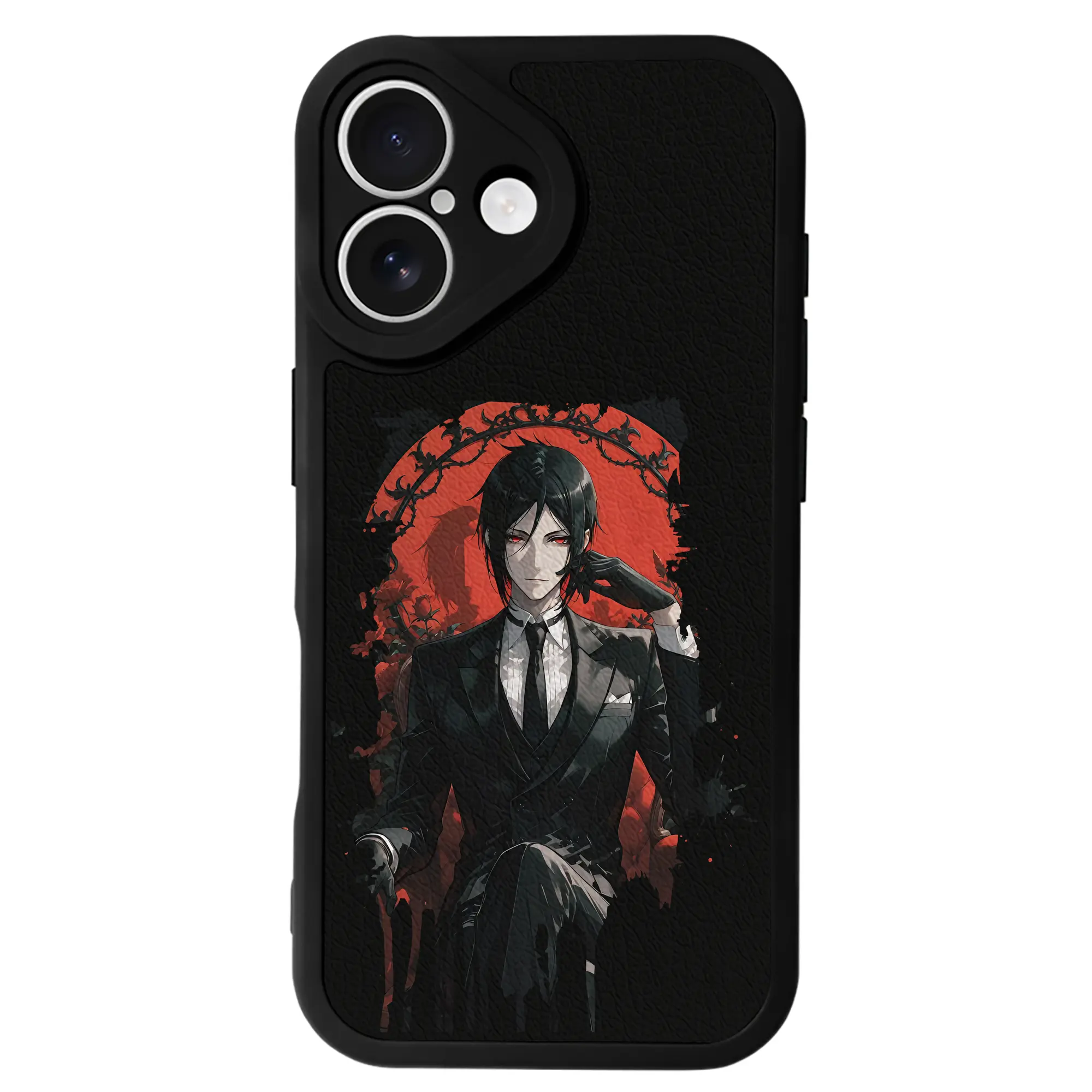 黒執事 グッズ,セバスチャン・ミカエリス - IPhone 16シリーズ対応 ・ シリコンスマホケース ・ レザー調 ・ 高精度フィット ・ 耐衝撃 ・ ワイヤレス充電対応 ・ 精密カット